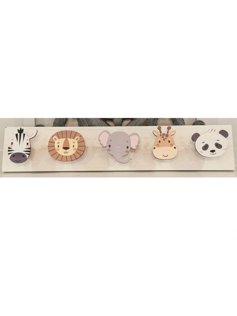 Kids Animal Wall Hooks - Zebra, Lion, Elephant, Giraffe Panda - Neutral Pastel